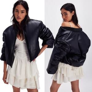 NEW Free People x BlankNYC Bold Blend Faux Leather Crop Puffer Bomber Jacket XS